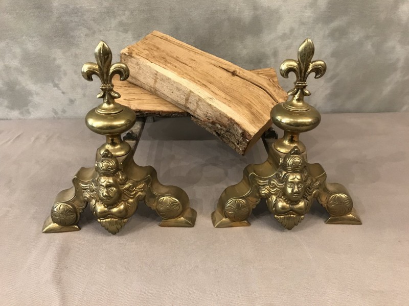 Pair of chenets to vintage brass marmossets 19 th