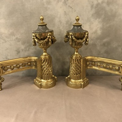 Pair of bronze and vintage marble tracks 19 th Louis XVI