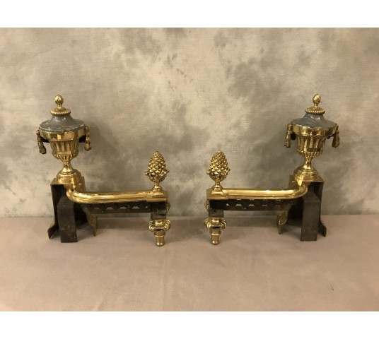 Pair of bronze and vintage marble tracks 19 th Louis XVI