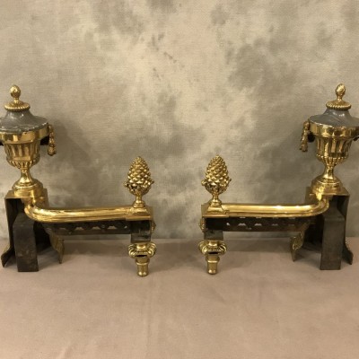 Pair of bronze and vintage marble tracks 19 th Louis XVI