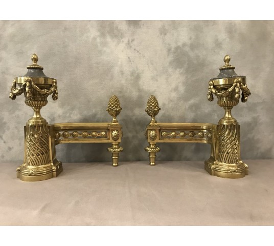 Pair of bronze and vintage marble tracks 19 th Louis XVI