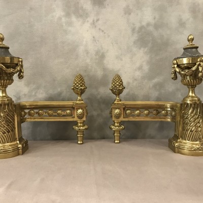 Pair of bronze and vintage marble tracks 19 th Louis XVI