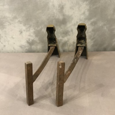 Paire de chenets anciens en bronze d'époque 19ème siècle.