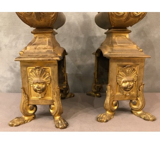 Beaux chenets in gilded bronze Louis XIV Régence