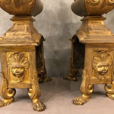 Beaux chenets in gilded bronze Louis XIV Régence