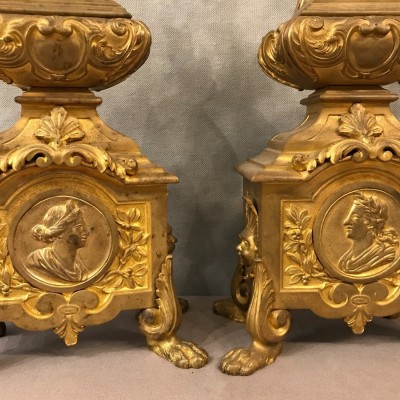 Beaux chenets in gilded bronze Louis XIV Régence