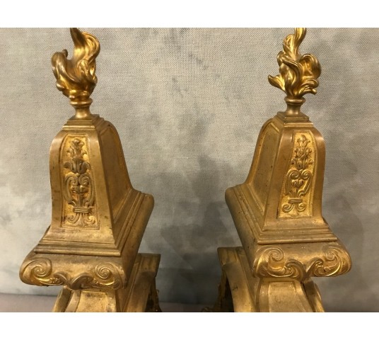 Beaux chenets in gilded bronze Louis XIV Régence