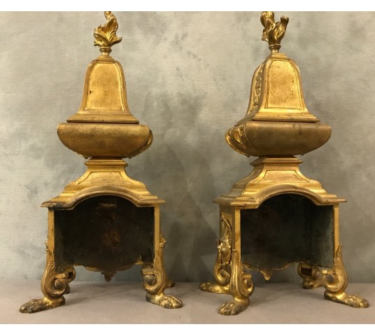 Beaux chenets in gilded bronze Louis XIV Régence