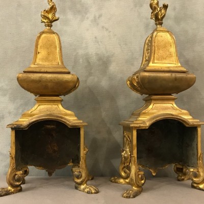 Beaux chenets in gilded bronze Louis XIV Régence