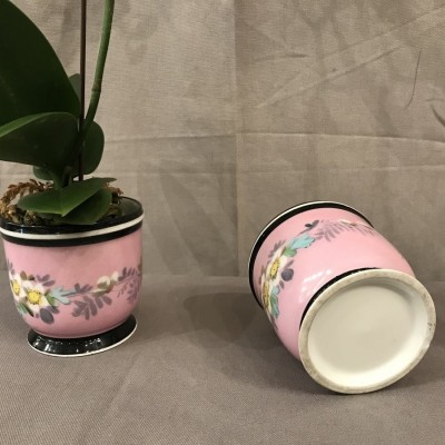 Paire de mini cache-pots en porcelaine d'époque 19ème