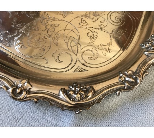 Louis XV-style silver metal service tray of the day 19 th