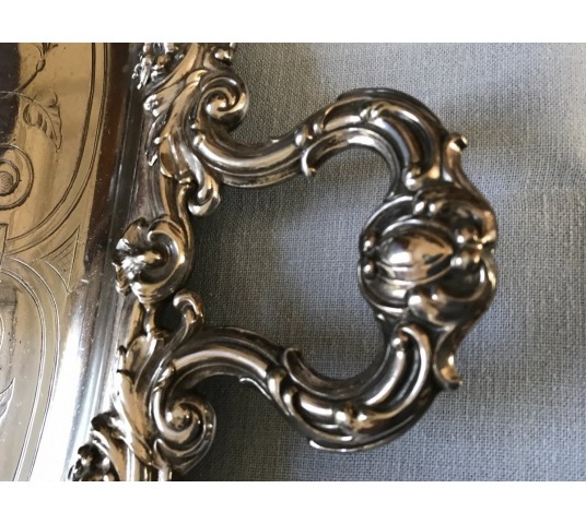 Louis XV-style silver metal service tray of the day 19 th