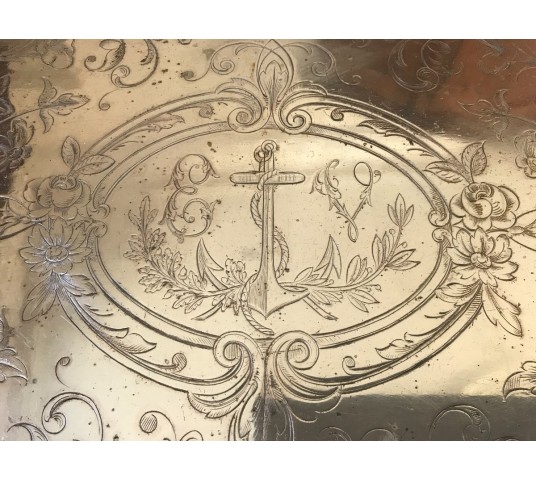 Louis XV-style silver metal service tray of the day 19 th