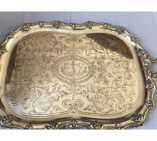 Louis XV-style silver metal service tray of the day 19 th