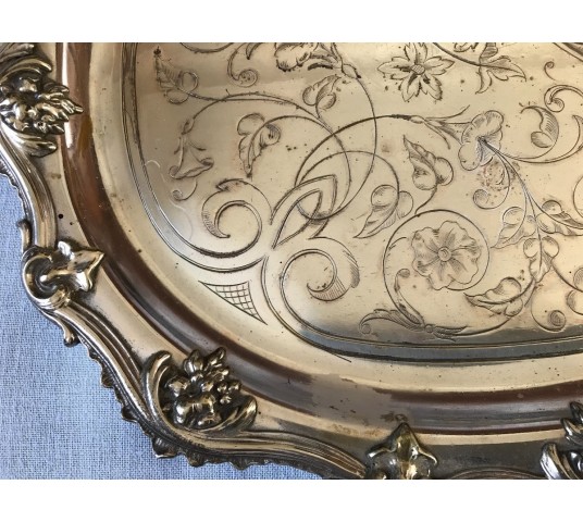 Louis XV-style silver metal service tray of the day 19 th