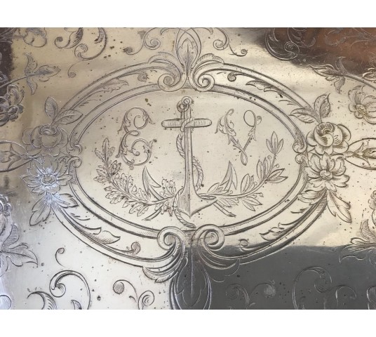 Louis XV-style silver metal service tray of the day 19 th