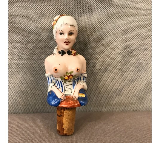 Bouchon de bouteille coquin en porcelaine d'époque 19 ème