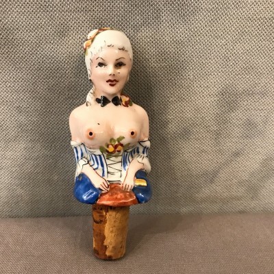 Bouchon de bouteille coquin en porcelaine d'époque 19 ème