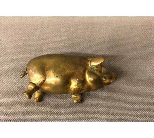 Saliere little pig in vintage brass 19 th