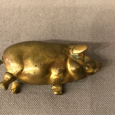 Saliere little pig in vintage brass 19 th