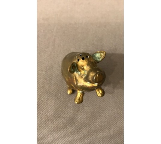 Saliere little pig in vintage brass 19 th