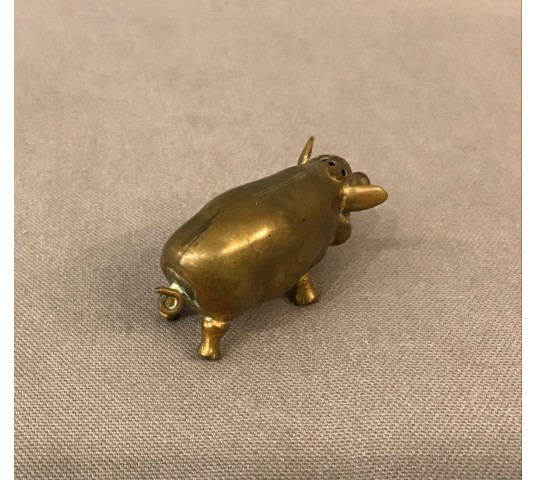 Saliere little pig in vintage brass 19 th