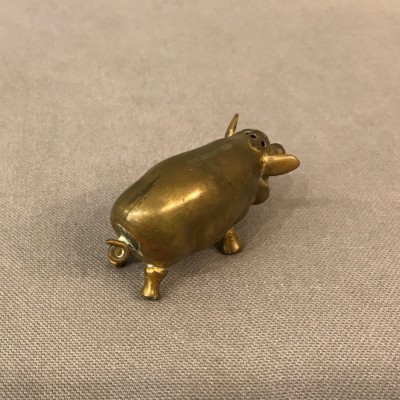 Saliere little pig in vintage brass 19 th