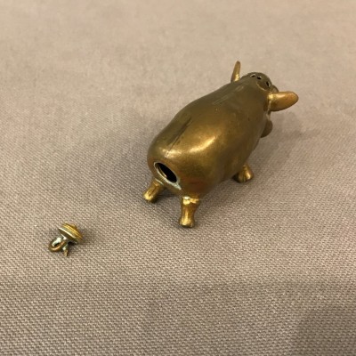 Saliere little pig in vintage brass 19 th