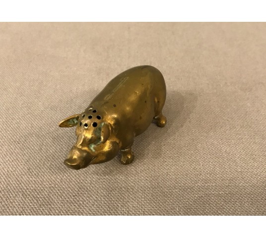 Saliere little pig in vintage brass 19 th