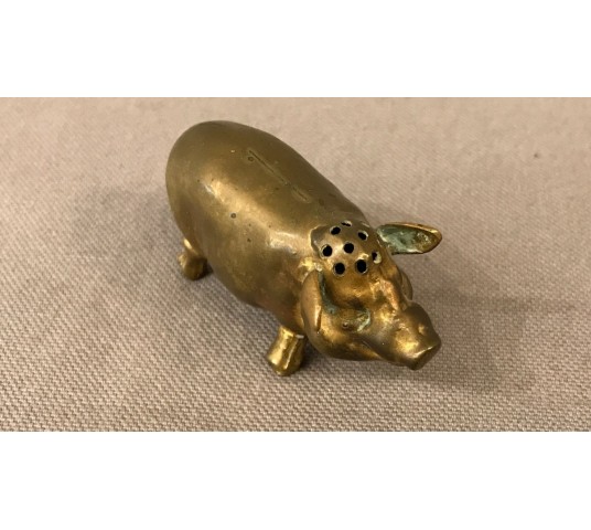 Saliere little pig in vintage brass 19 th