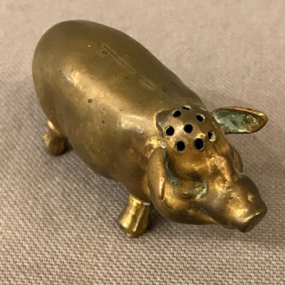 Salière petit cochon en laiton d'époque 19 ème