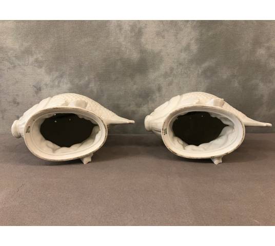 Pair of fish in white porcelain circa 1940