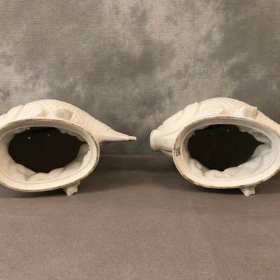 Pair of fish in white porcelain circa 1940