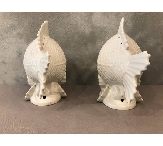 Pair of fish in white porcelain circa 1940