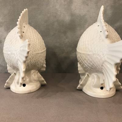 Pair of fish in white porcelain circa 1940