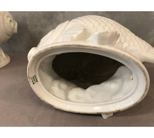 Pair of fish in white porcelain circa 1940