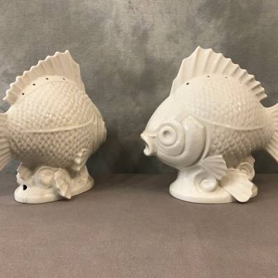 Pair of fish in white porcelain circa 1940