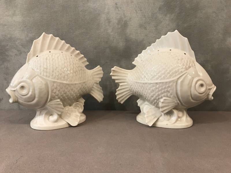 Pair of fish in white porcelain circa 1940