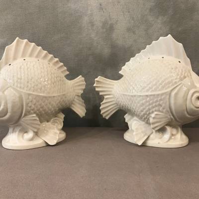 Pair of fish in white porcelain circa 1940