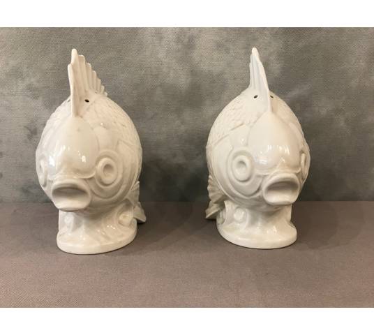 Pair of fish in white porcelain circa 1940