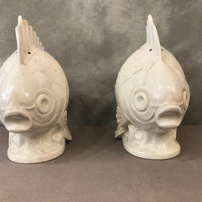 Pair of fish in white porcelain circa 1940