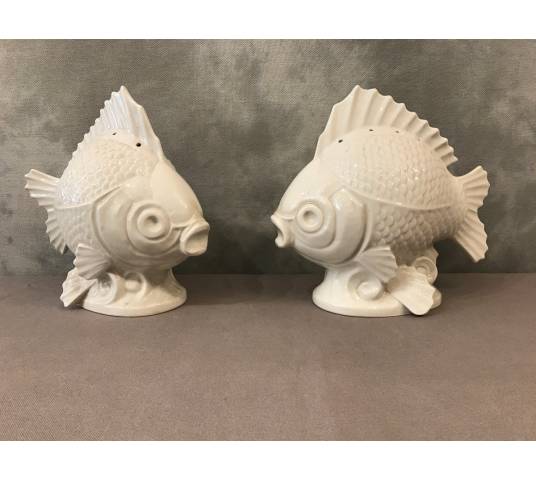 Pair of fish in white porcelain circa 1940