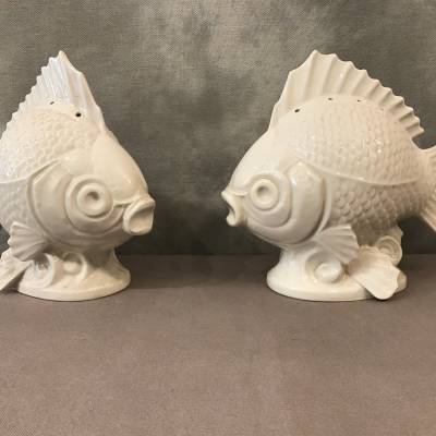 Pair of fish in white porcelain circa 1940