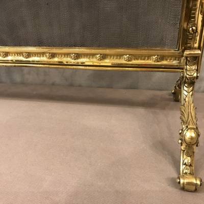 Pare fire screen of antique fireplace in brass and bronze epoch 19ème