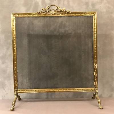 Pare fire screen of antique fireplace in brass and bronze epoch 19ème