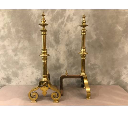 Beautiful chenets Bordelais in vintage brass 19th century