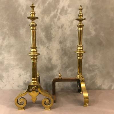 Beautiful chenets Bordelais in vintage brass 19th century