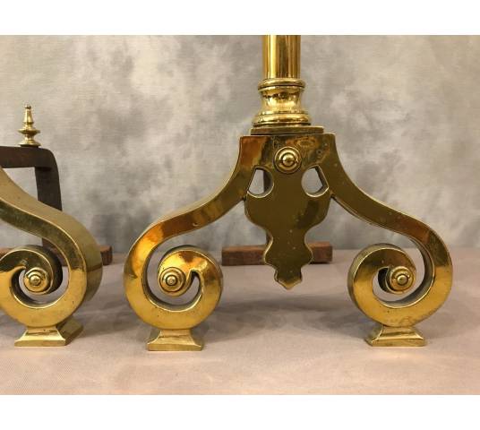 Beautiful chenets Bordelais in vintage brass 19th century