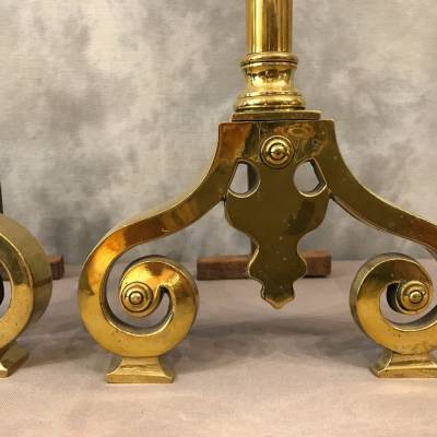 Beautiful chenets Bordelais in vintage brass 19th century