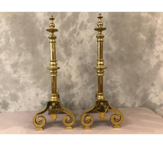 Beautiful chenets Bordelais in vintage brass 19th century